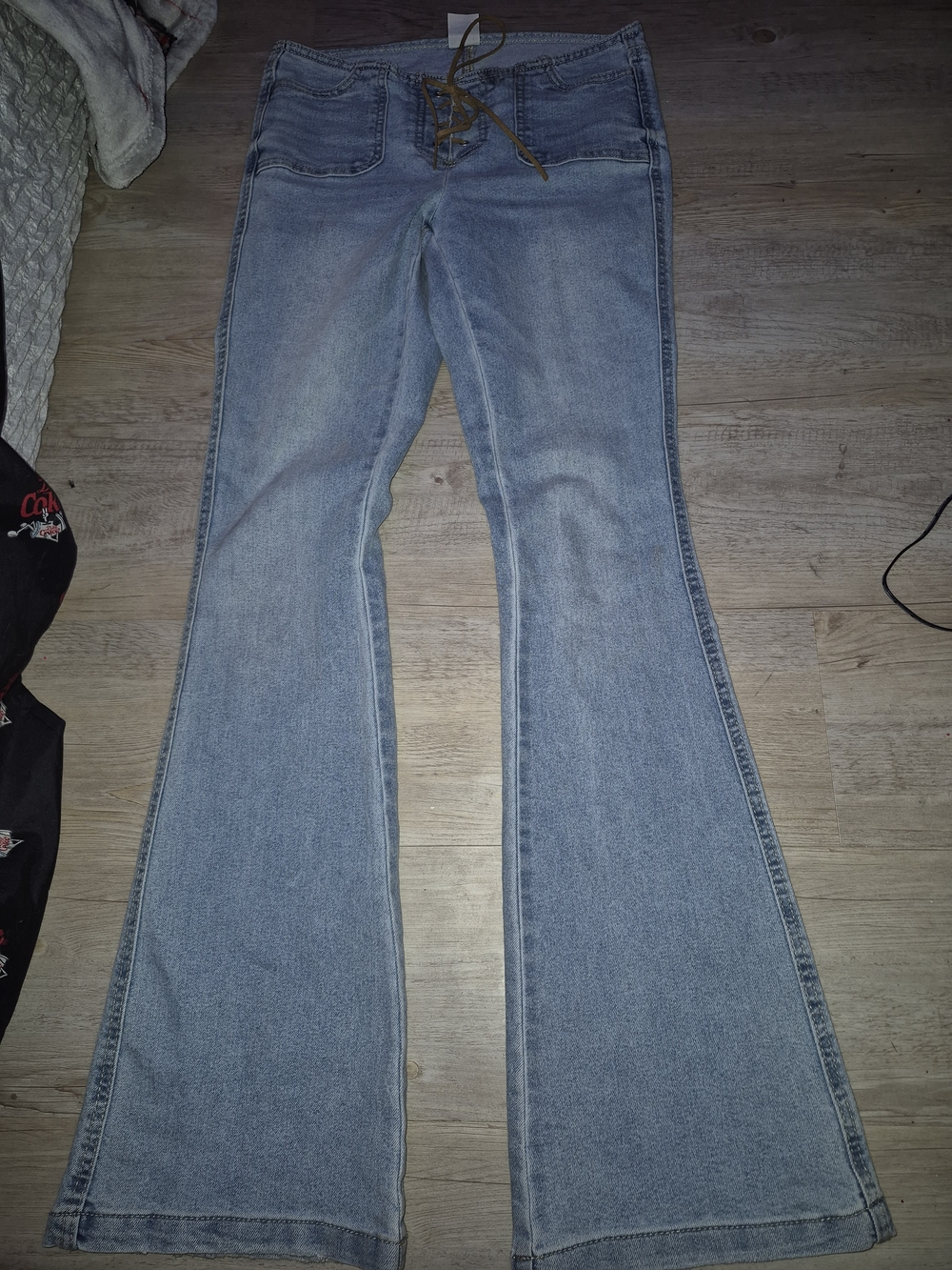 No Boundaries Light Blue Flare Jeans with Lace-Up Front
